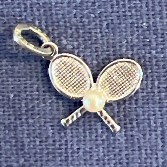 Petite Little TENNIS Racquet with Pearl Ball Sterling Silver Pendant Charm - Picture 2 of 5
